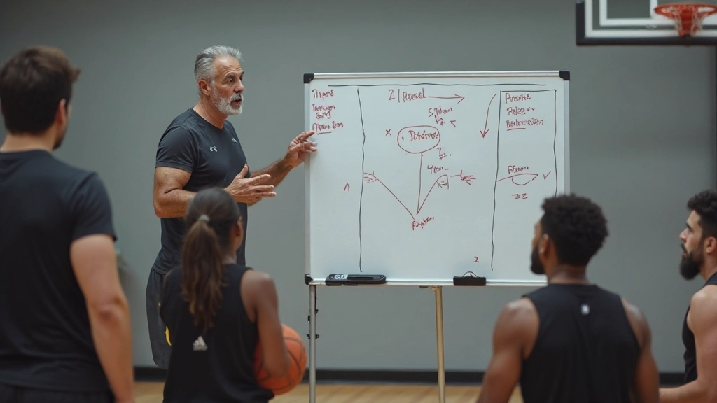 مدرب كرة السلة يشرح التشكيلات الدفاعية للاعبين في حلقة تدريبية