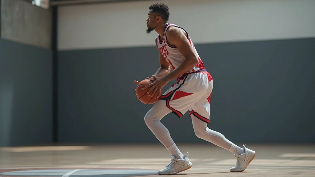 لاعب كرة سلة يمارس تقنية التصويب الأساسية الصحيحة مع وضعية القدمين والركبتين المناسبة