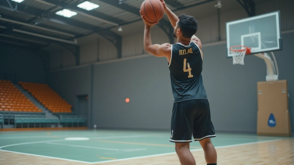 لاعب كرة سلة يمارس تمارين التصويب في الملعب