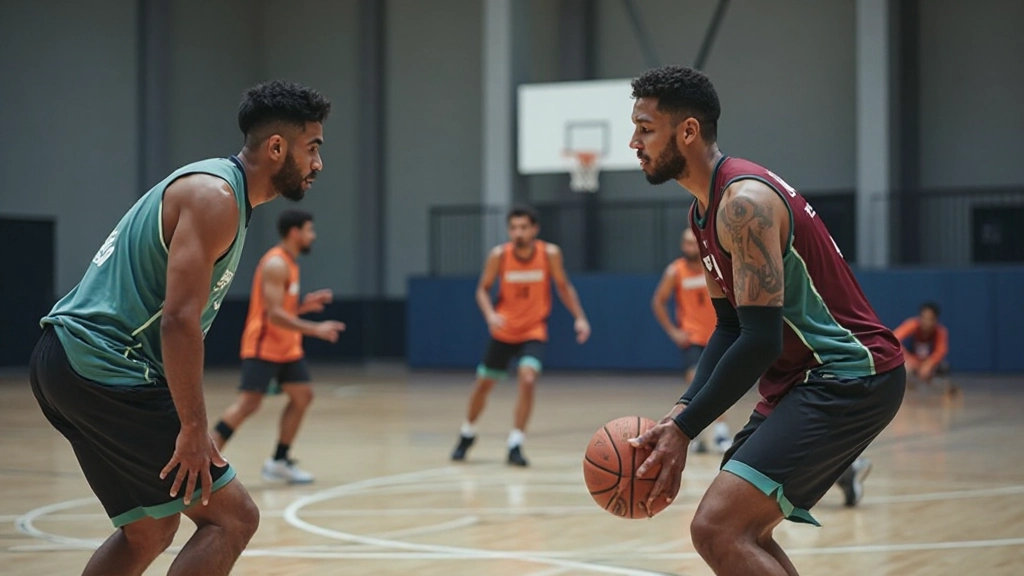 فريق كرة سلة يمارس تشكيلات دفاعية مختلفة