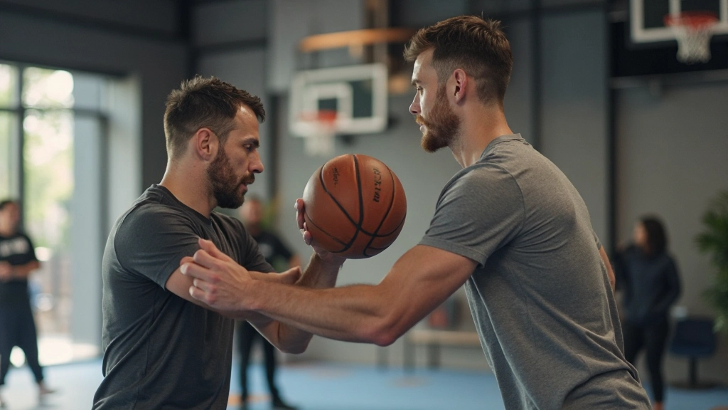 مدرب متخصص يوجه لاعباً أثناء تمرين القفز الانفجاري في صالة تدريب احترافية